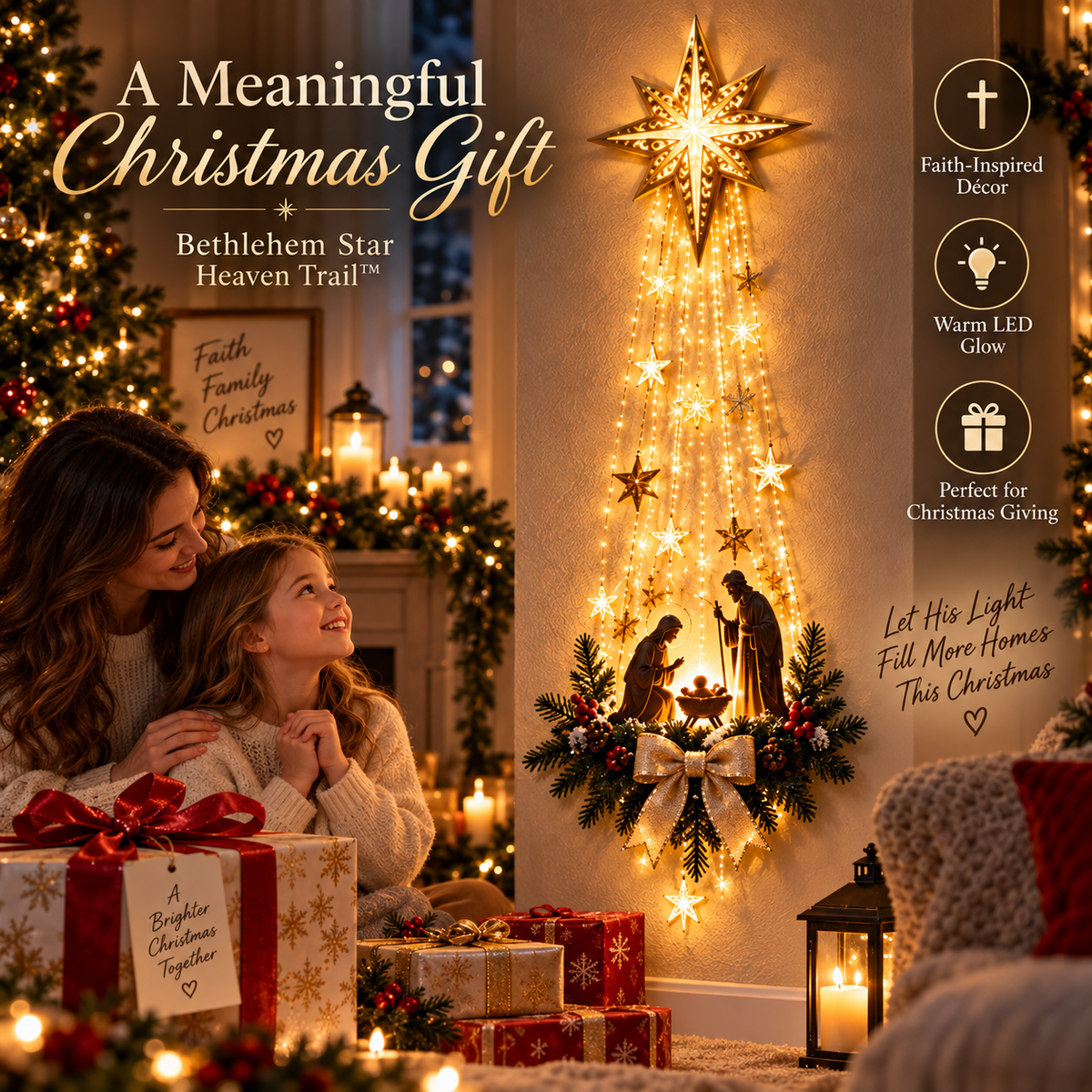 ✨Last Day 49% OFF✨✝️ Bethlehem Star of Faith – Lighted Christmas Wall Decor